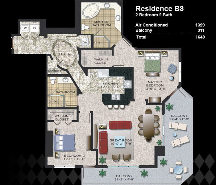 Peninsula 2bed 2bath 1,329sf